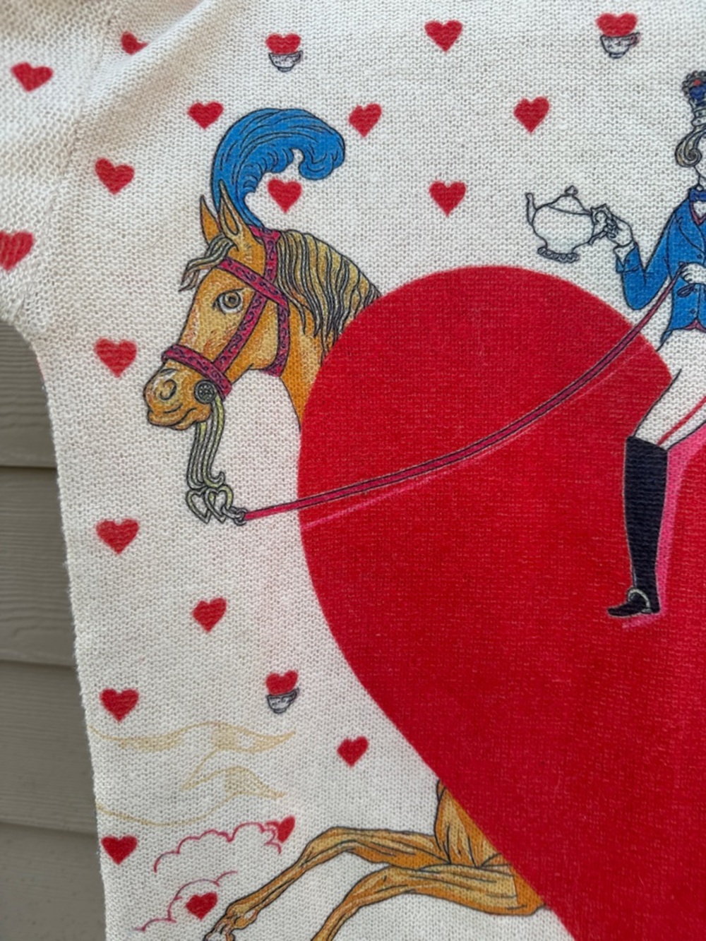 Art to Wear Whimsical Cream Sweater w/Red ❤️& ☕️ fun- Soft Unknown Brand - Picture 4 of 11